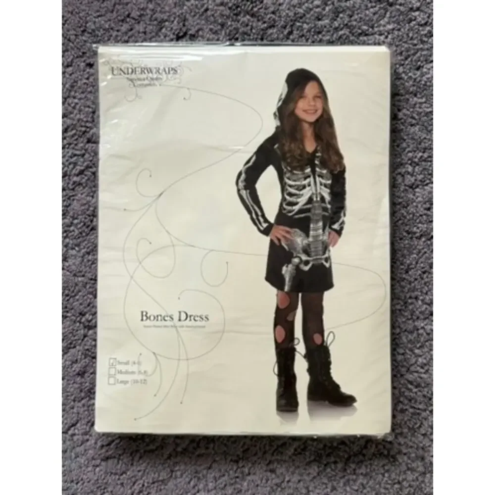 Bones Velvet Dress Skeleton Hoodie Dress Child Costume Girls Small 4-6  NEW NWT